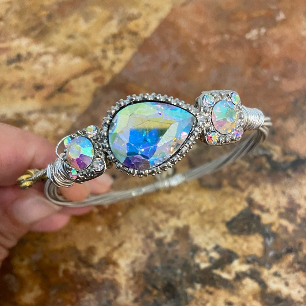 Guitar String Bangle Silver tone with AB crystals